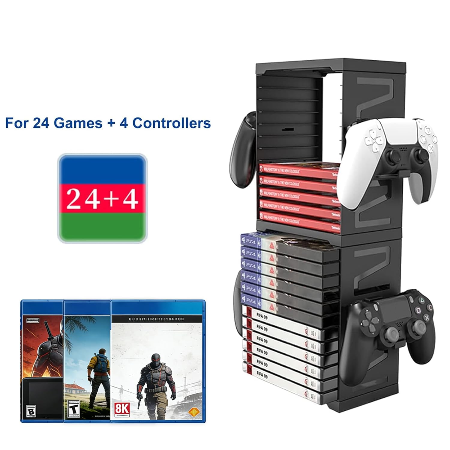 Detalle de ASFSKY video game holder Storage Tower, 24-Game Organizer with 4 Hooks