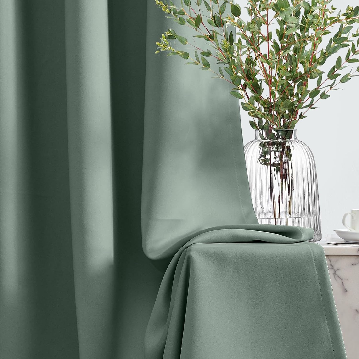 Thumbnail 6 de TOPICK Blackout Curtains for Bedroom in Sage Green, 2 Panels (W 55" x L 69", Eyelet, Thermal, Room Darkening)