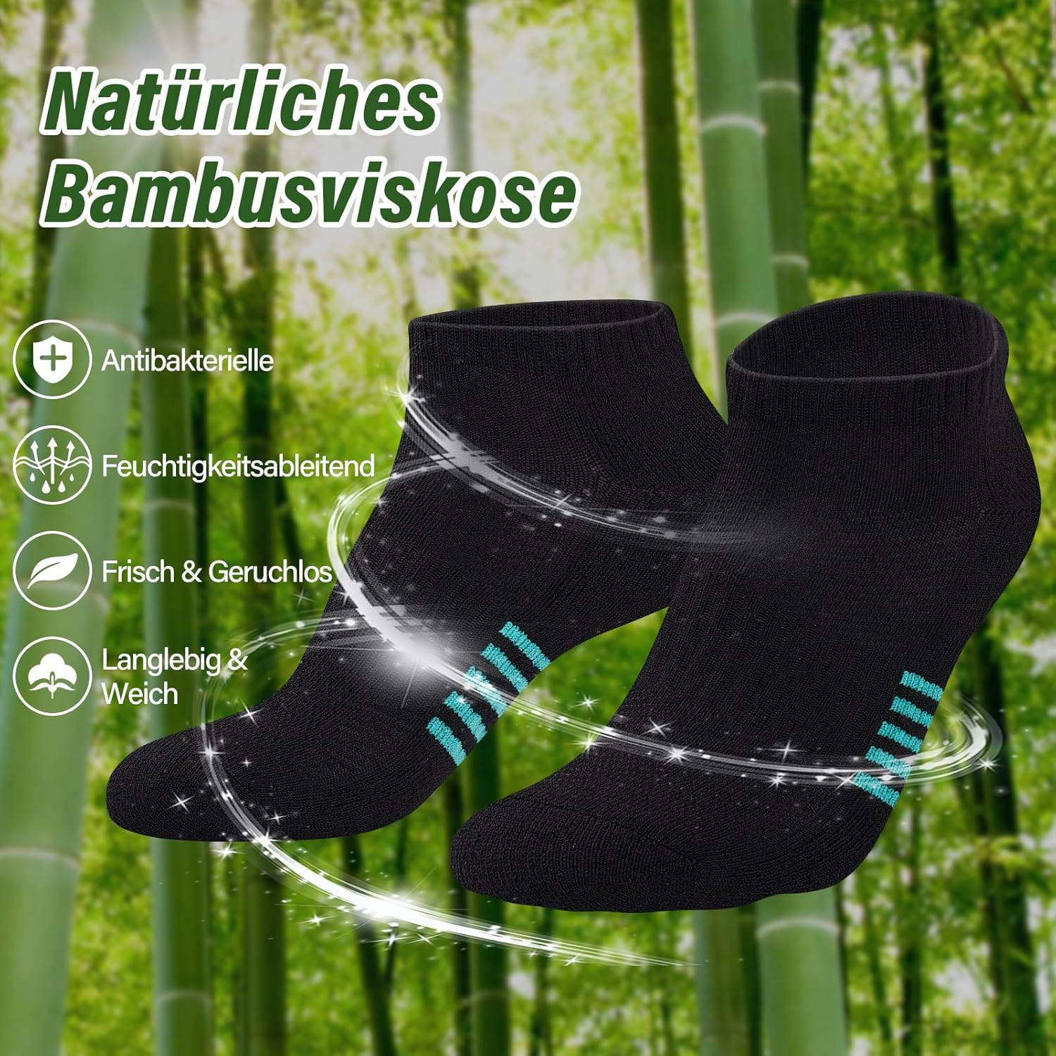Detalle 2 de Effeet Bambus Sneaker Socken Damen (6/12 Paar) – atmungsaktiv, gepolstert, geruchsarm