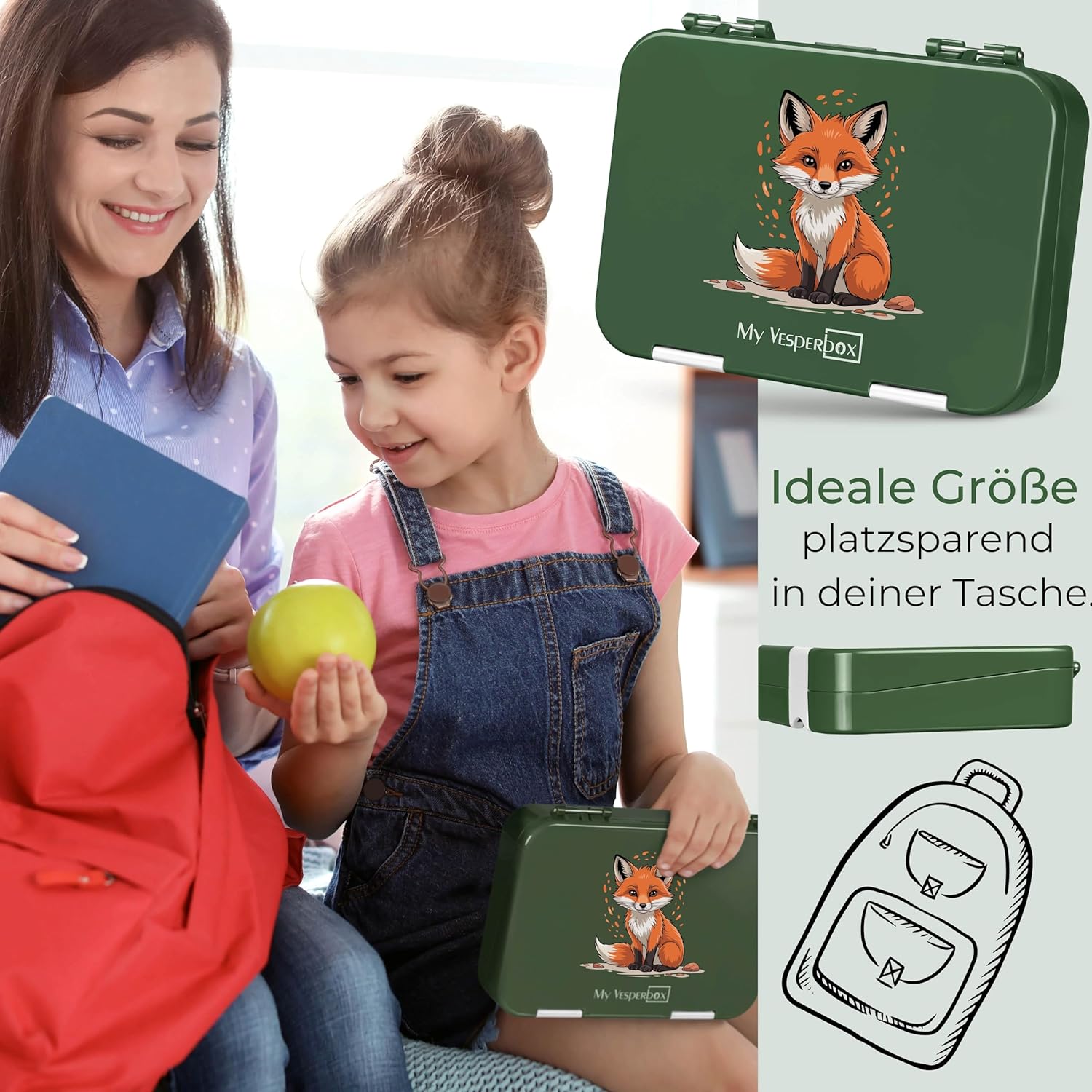 Thumbnail 3 de My Vesperbox Len – Bento Box für Kinder, 4+2 Fächer, bruchsicher & vakuumisoliert, dunkelgrün