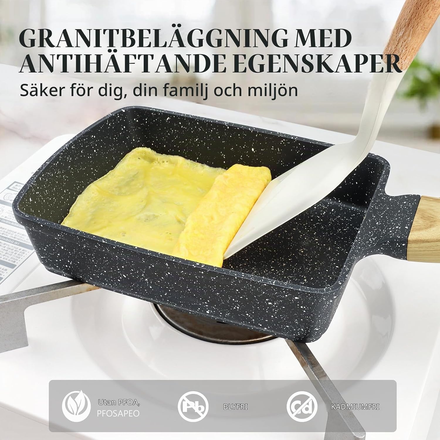 Detalle de GiPP G1-U-Ski-34-BE tamagoyakipanna med granitbeläggning