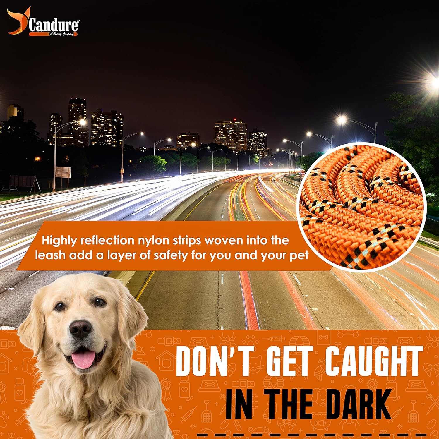 Thumbnail 5 de Candure Dog Lead 5 ft in Orange