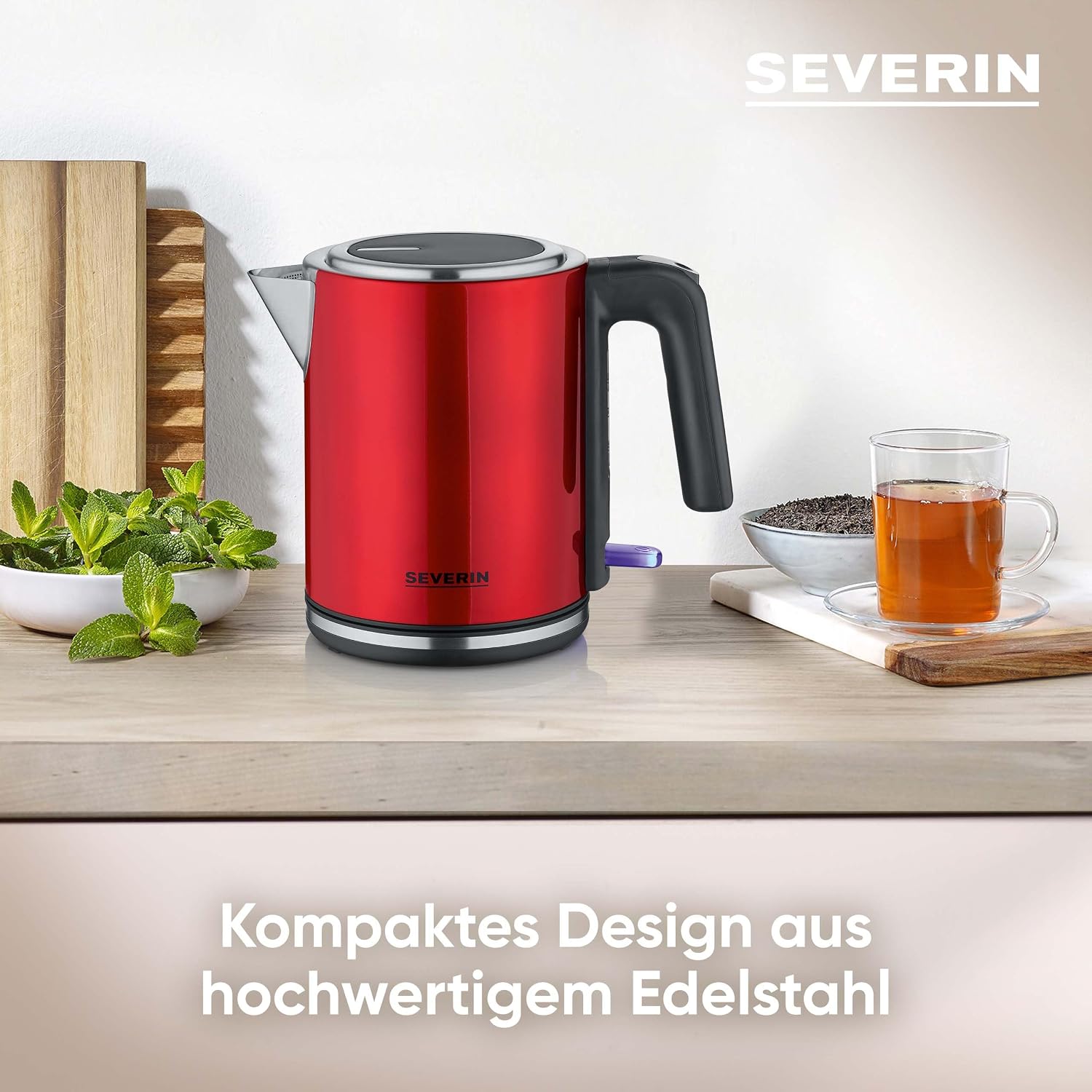 Thumbnail 2 de Severin Elektrischer Wasserkocher 1L mit Kalkfilter, Edelstahl, 2400W – rotes Design, XXL-Öffnung