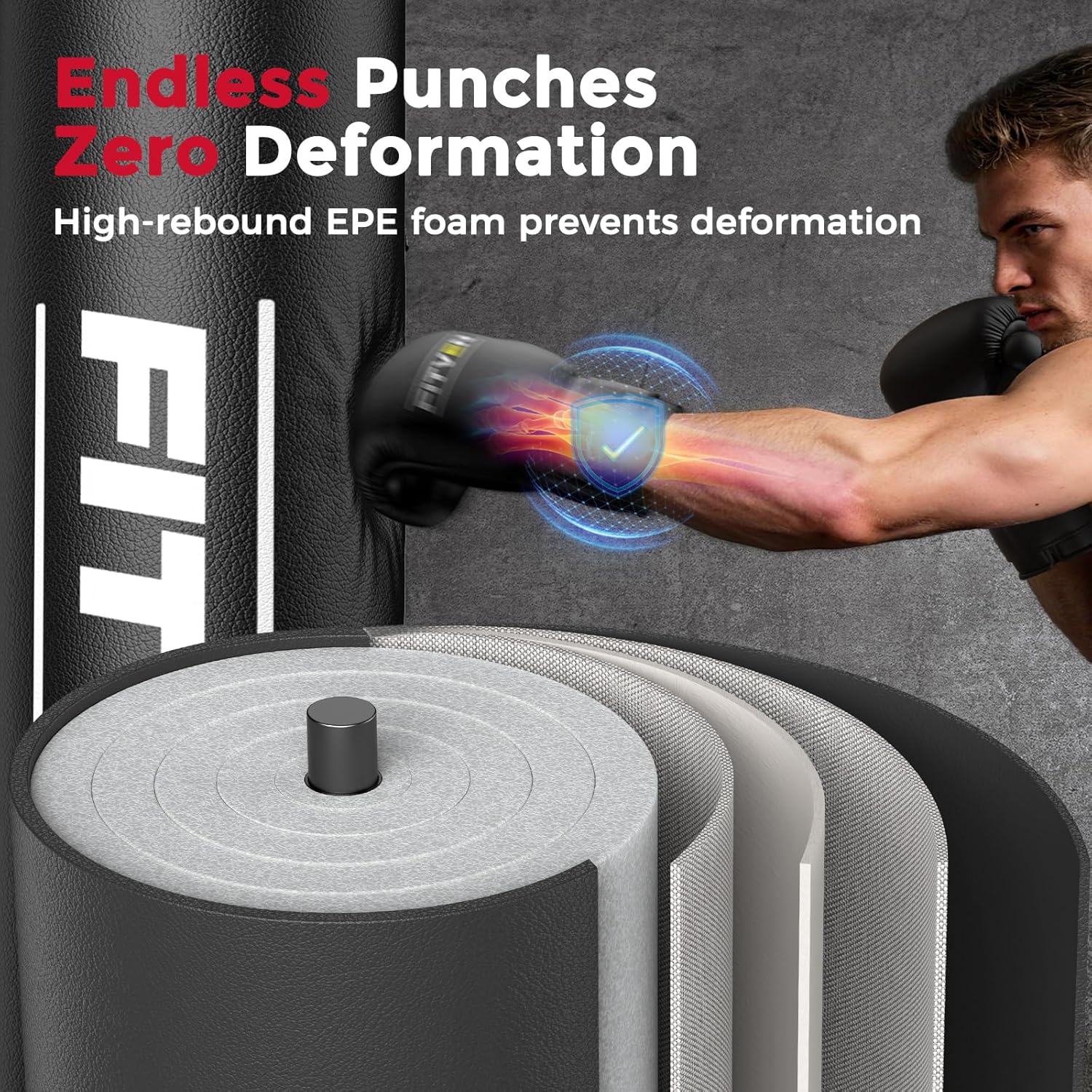 Detalle 1 de FITVEN TS20-SD02-US Freestanding Punching Bag, 70-Inch with Gloves