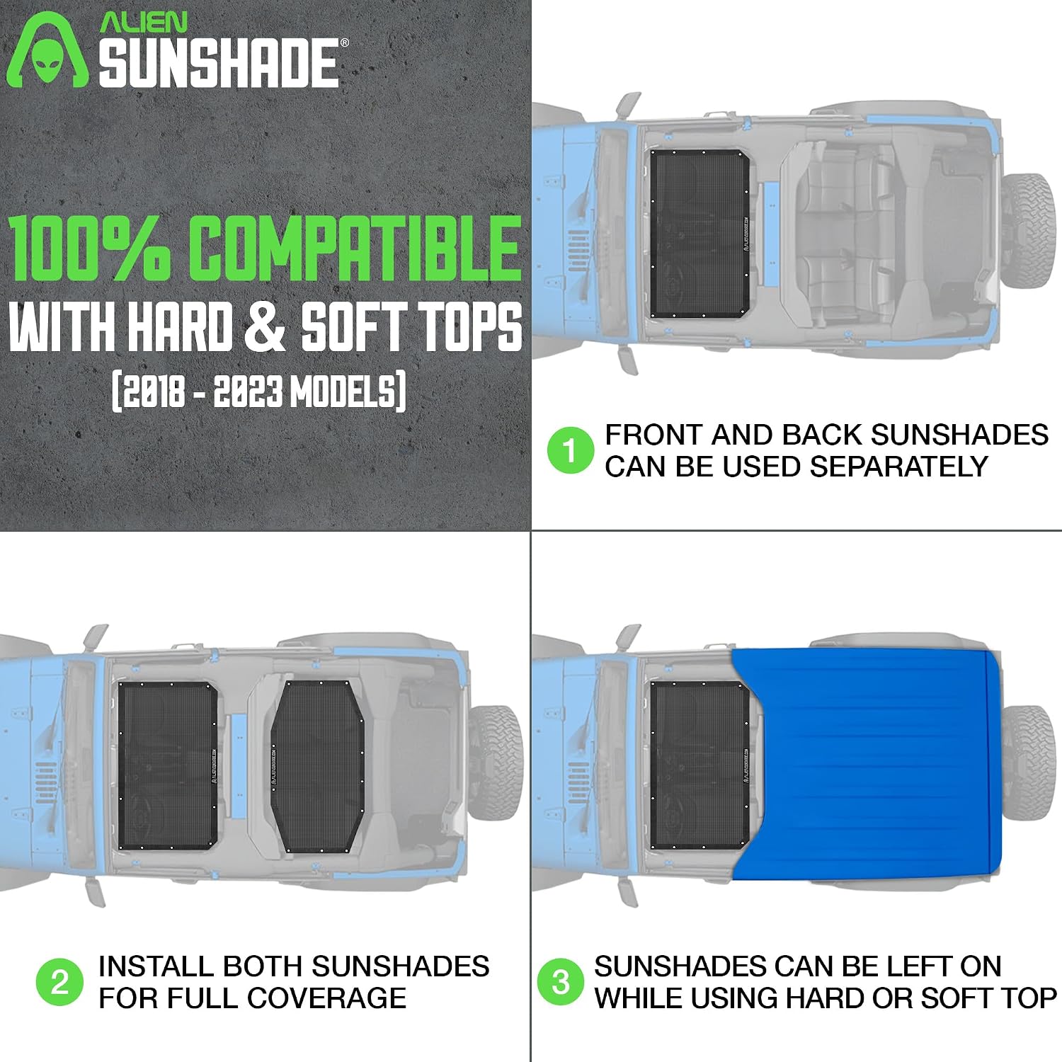 Detalle de ALIEN SUNSHADE Mesh Sun Shade for Jeep Wrangler JLU (2018-2023) — Front & Rear, Blocks UV, Wind & Noise (Black)