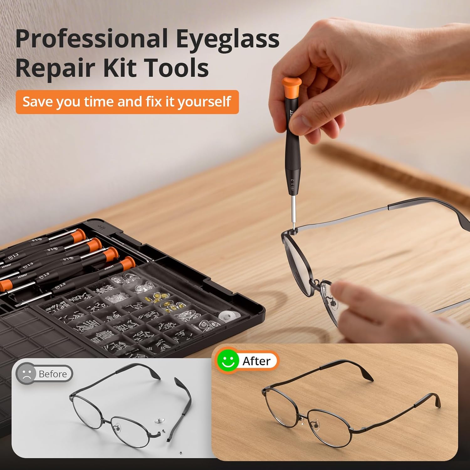 Detalle de JOREST Eyeglass Repairing Kit: a practical all-in-one toolkit for quick on-the-go fixes