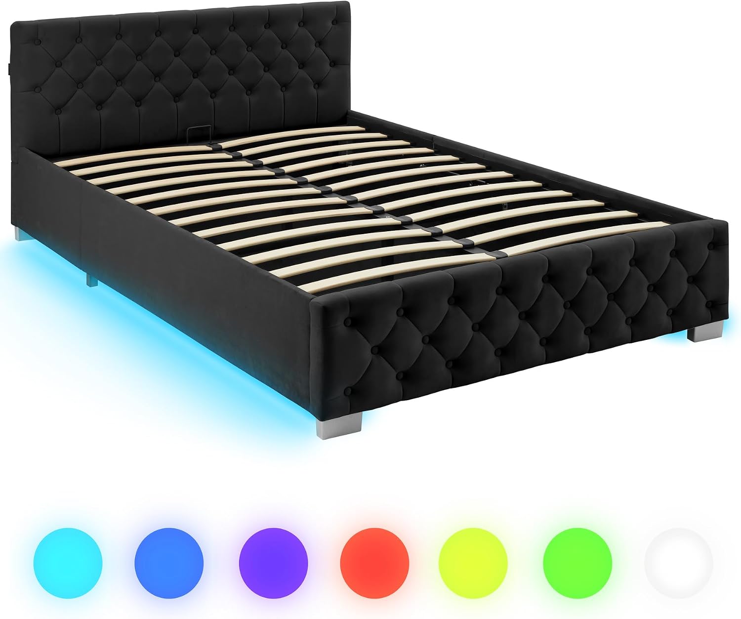 Detalle de tectake 406480 kontinentalsäng 140x200 med förvaring, madrass och LED