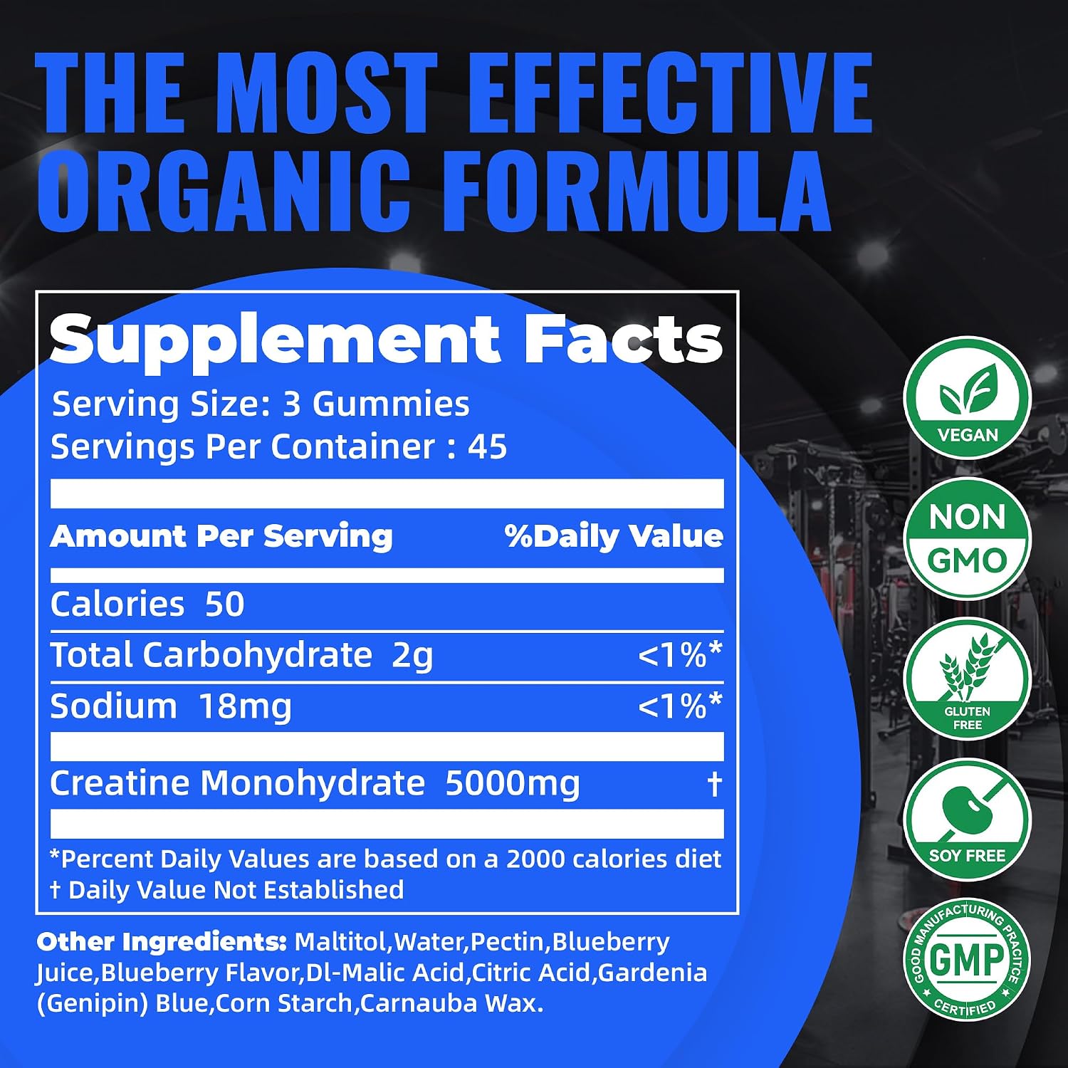 Thumbnail 2 de Natures Aid 5g Creatine Monohydrate Gummies, Blueberry, 135 Count