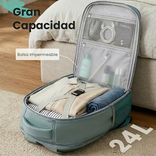 Thumbnail 4 de MATEIN Mochila 40x30x20 Verde para Ryanair: cabina práctica para viajes cortos