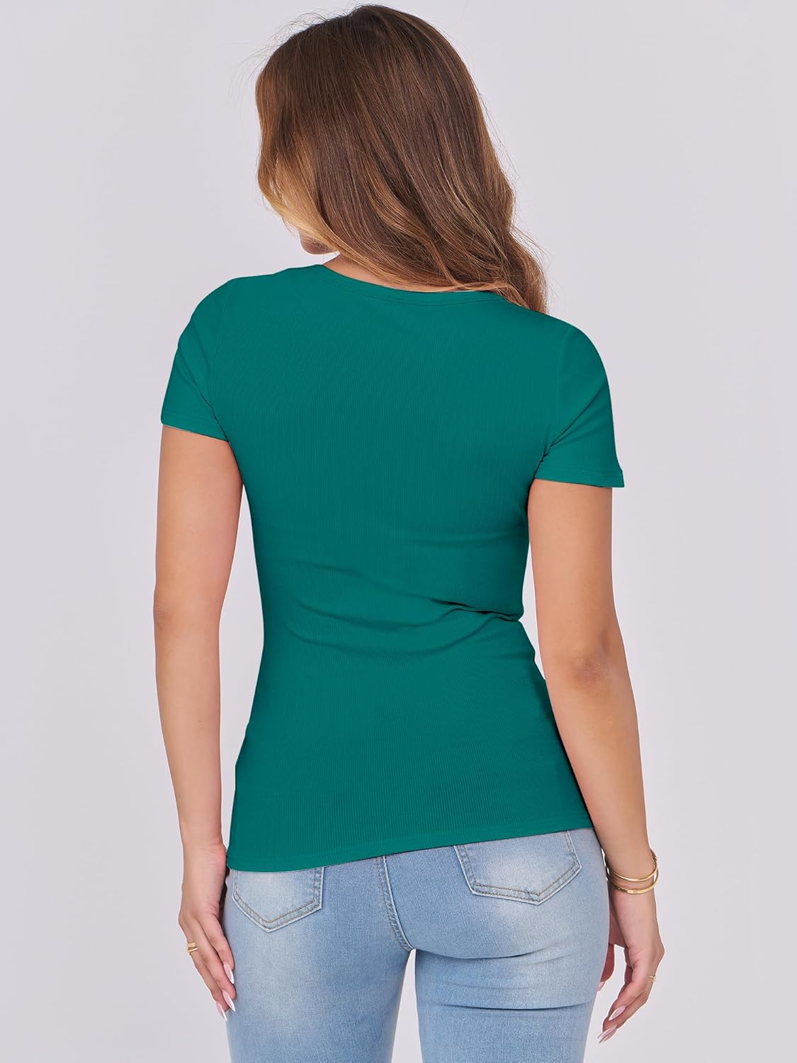 Thumbnail 4 de DUOEASE Damen T-Shirt Sommer Basic Stretch U-Ausschnitt Slim Fit