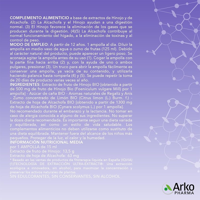 Detalle 2 de Arkopharma Arkofluido Alcachofa - Hinojo Bio 20 Ampollas