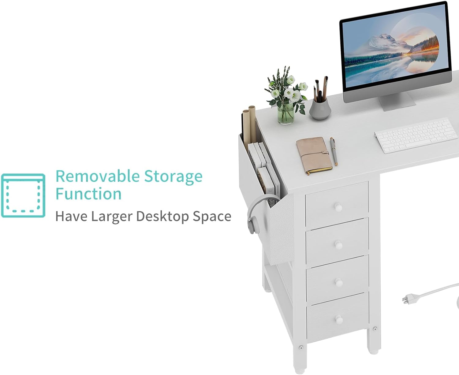 Thumbnail 6 de Lufeiya LFY-L4D47-White L-Shaped Desk with 4 Drawers and Power Strip
