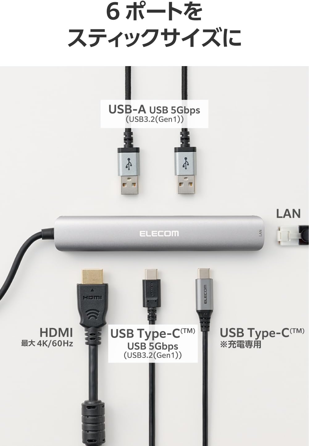 Detalle de エレコム DST-W09 USB-Cドッキングステーション 6in1、スリム設計・PD対応・4K/60Hz出力