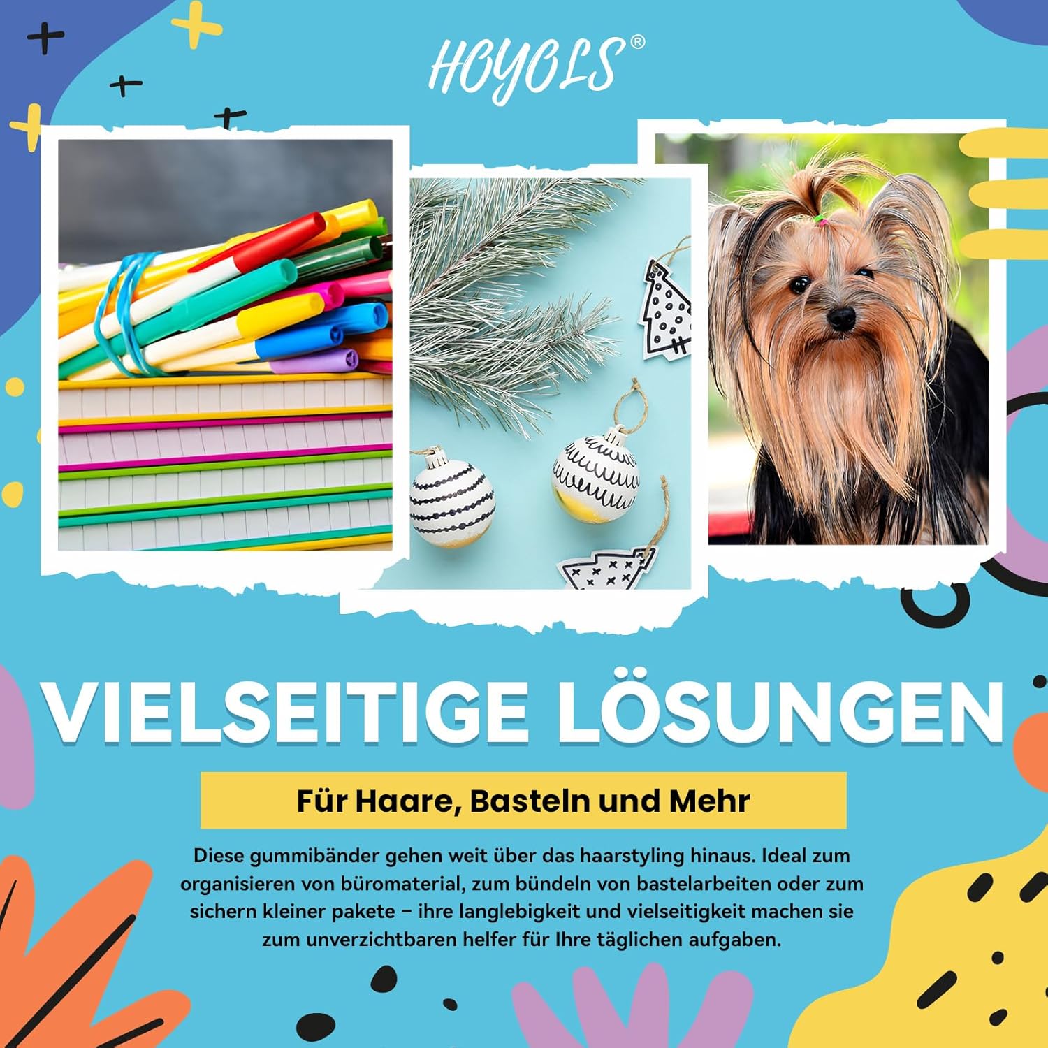 Thumbnail 6 de HOYOLS Elastische Haargummis – 1500 Stück Packung, farbenfroh, 30 mm x 2 mm, TPU