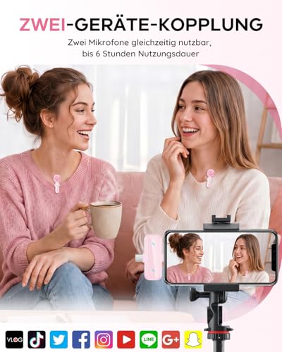 Detalle de Bayanbulu Kabelloses Lavalier-Mikrofon für iPhone, iPad und Android – Rosa