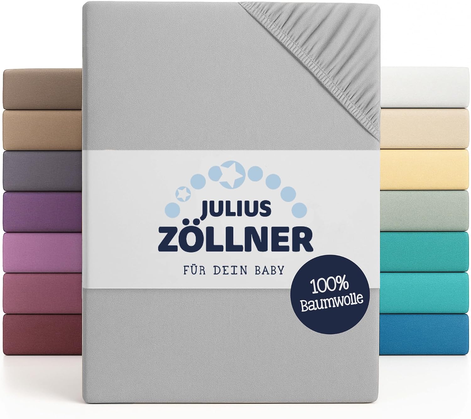 Detalle de Julius Zöllner hoeslaken voor babybed, jersey in lichtgrijs, 60 x 120 of 70 x 140 cm
