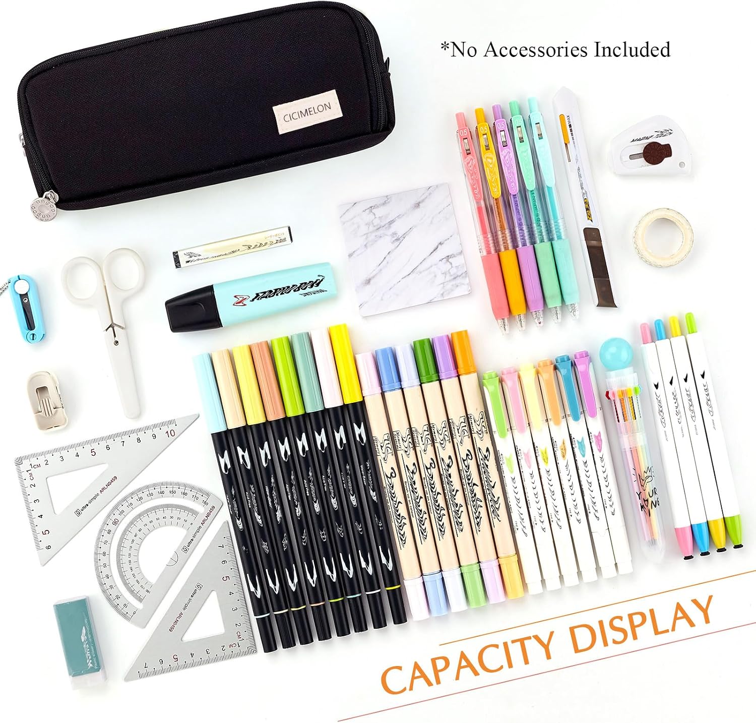 Detalle 1 de CICIMELON Large Capacity 3-Compartment Pencil Case, Black
