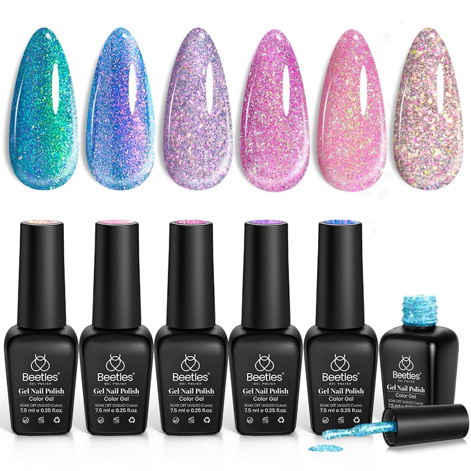 Detalle de Beetles Chameleon Gel Nail Polish Set (6 Colors) – Sparkle Pink, Purple, Blue Glitter Chameleon UV/LED Gel Kit