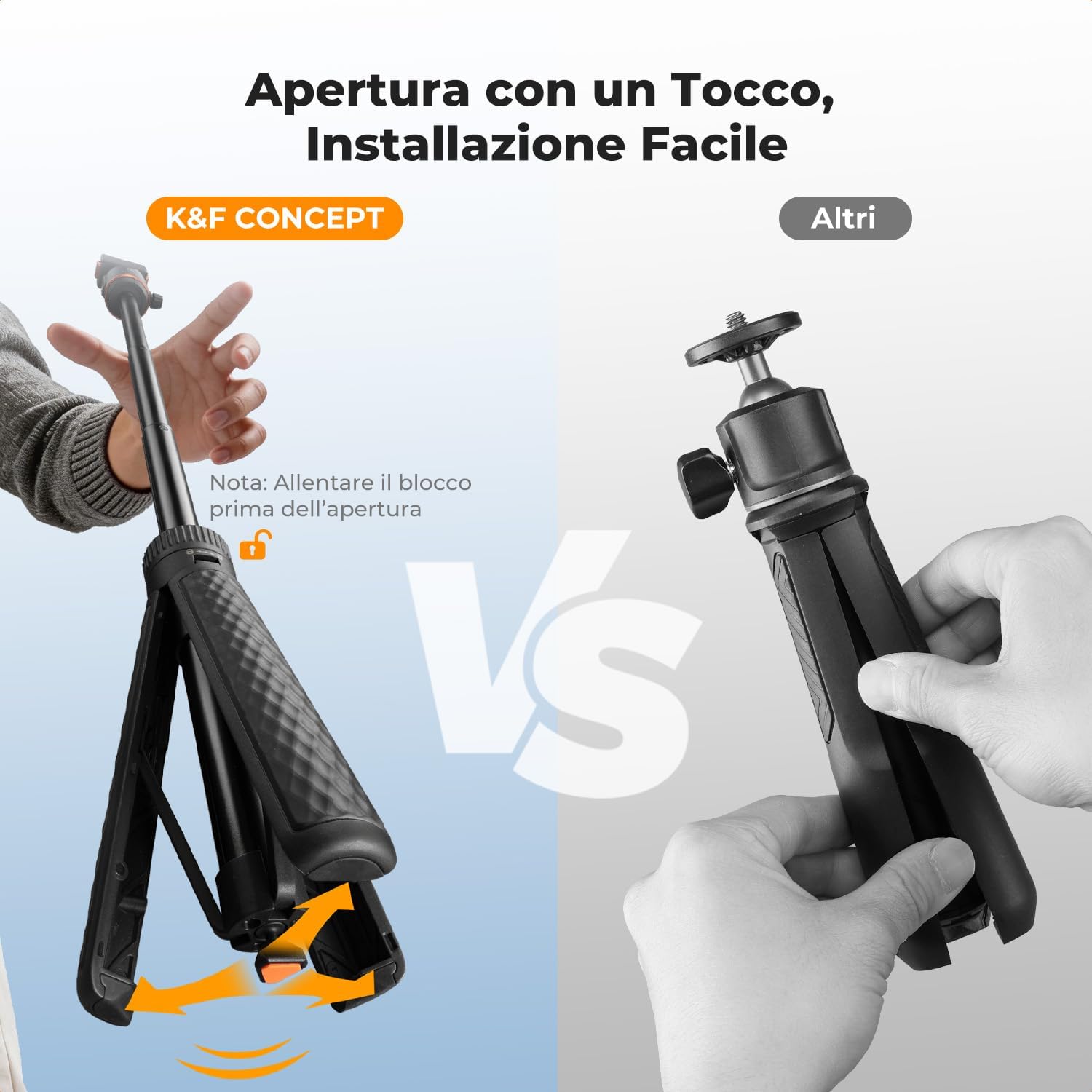 Detalle de K&F CONCEPT Treppiede magnetico a sgancio rapido per Insta360 X5/Ace Pro 2: stabilità e versatilità in un corpo leggero