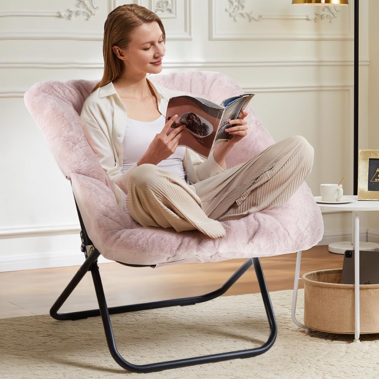 Detalle 2 de DUMOS Faux Fur Saucer Chair, Pink