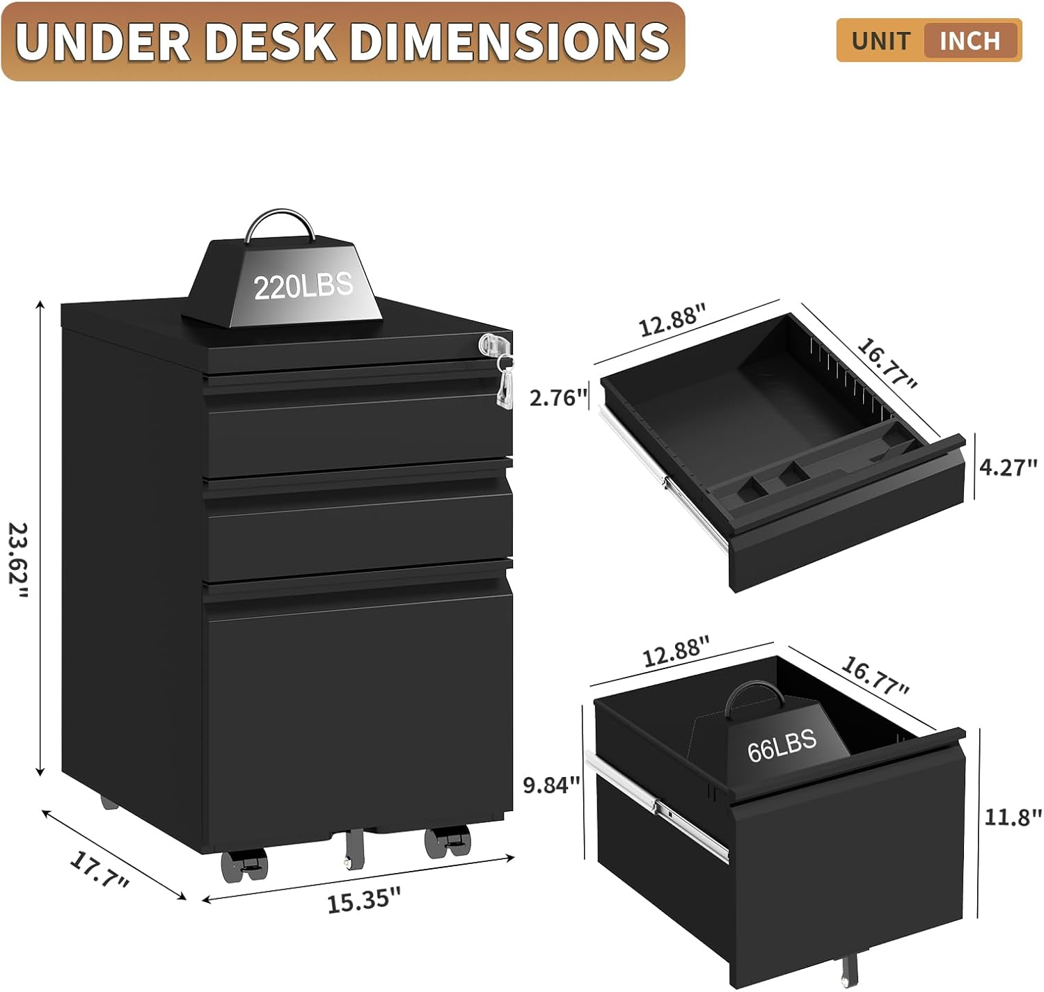 Thumbnail 1 de CHRONOGRAIN 3-Drawer File Cabinet, 23.62-Inch High