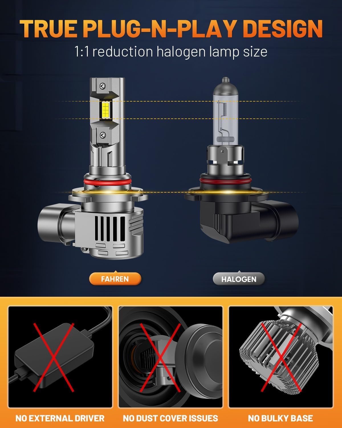 Detalle 2 de Fahren 2026 9012 HIR2 90000LM LED Bulbs 6500K