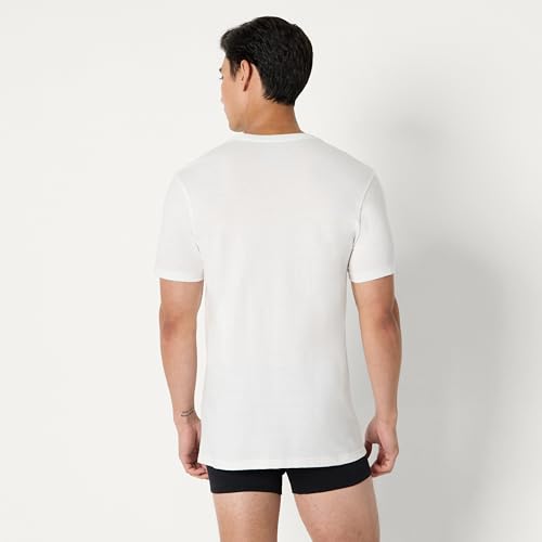 Detalle de Amazon Essentials Camisetas Interiores de Algodón, cuello redondo y corte ajustado – Pack de 6 (XL) – Blanco/Negro