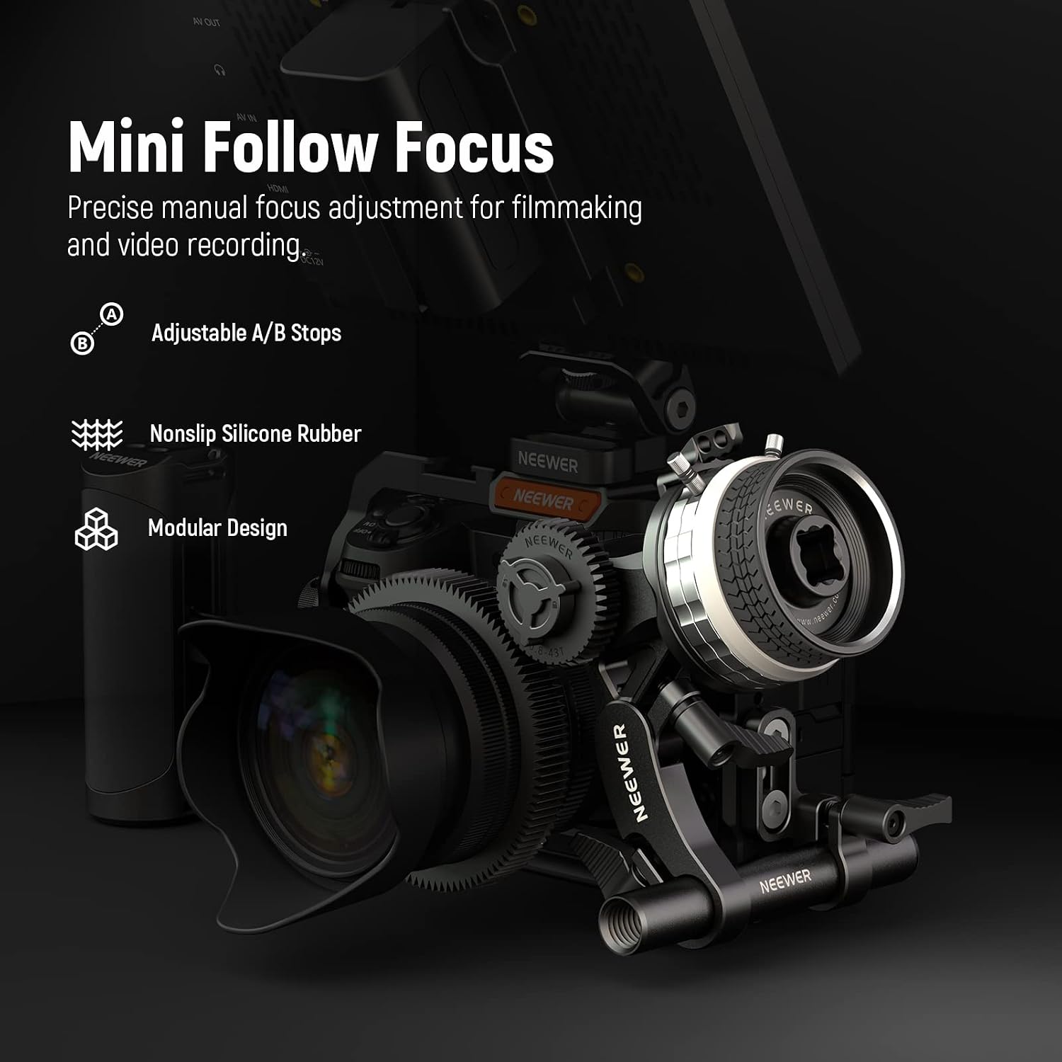 Detalle 2 de NEEWER PG001 Mini Follow Focus with A/B Stops and 15 mm Rod Clamp