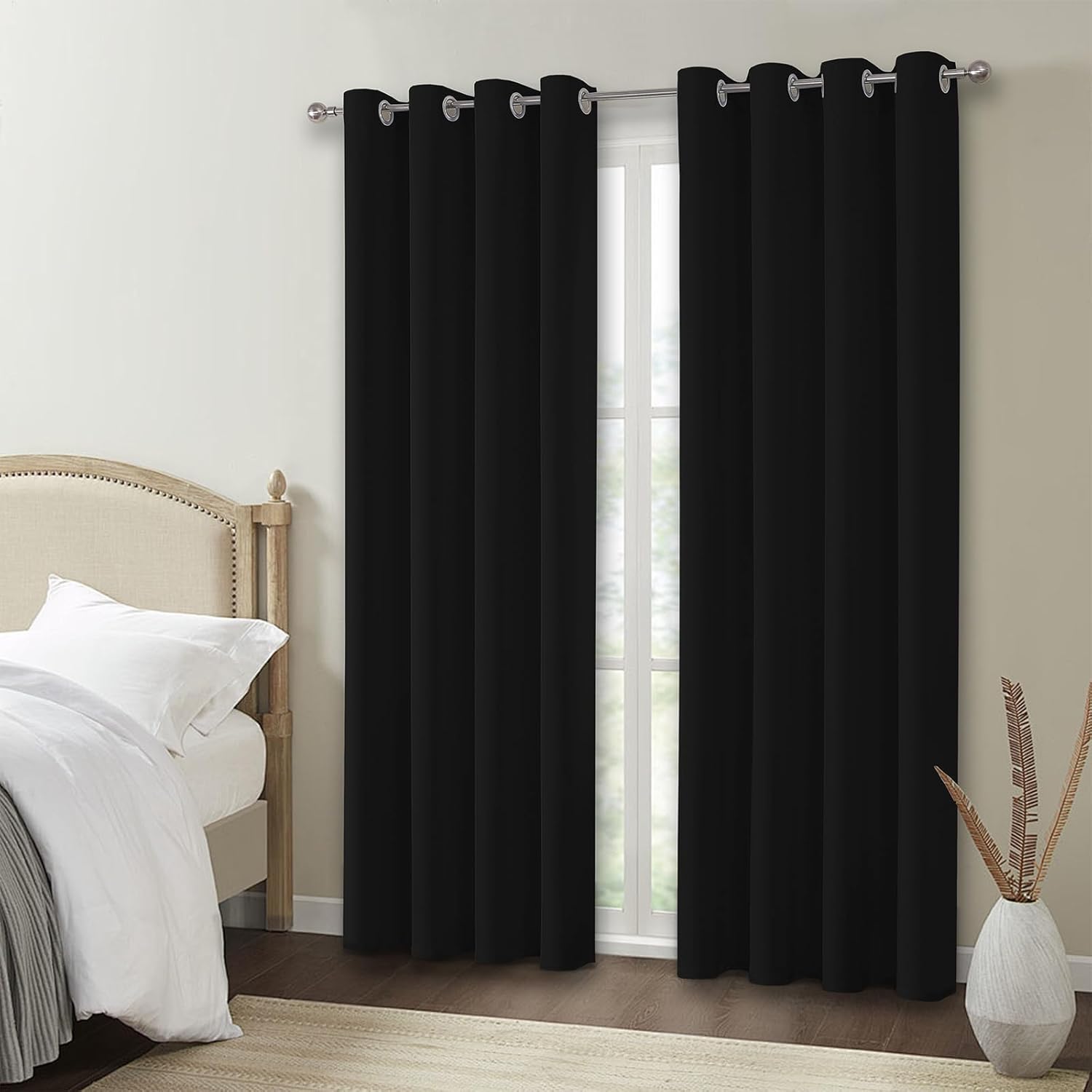 Thumbnail 2 de VEHEDE Black Out Curtains for Bedroom 96 Inch Drop – 2 Panels, 55" x 96", Eyelet Thermal Insulated Blackout Drapes for Living Room