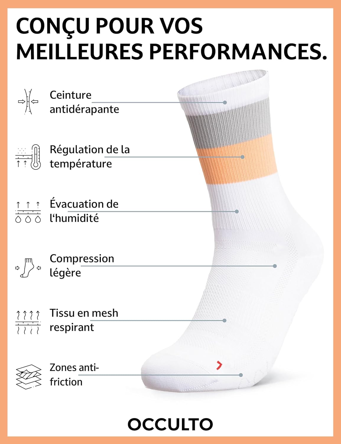 Detalle de Occulto Eddy – chaussettes cyclisme vélo (unisex) lot de 2 pour homme & femme