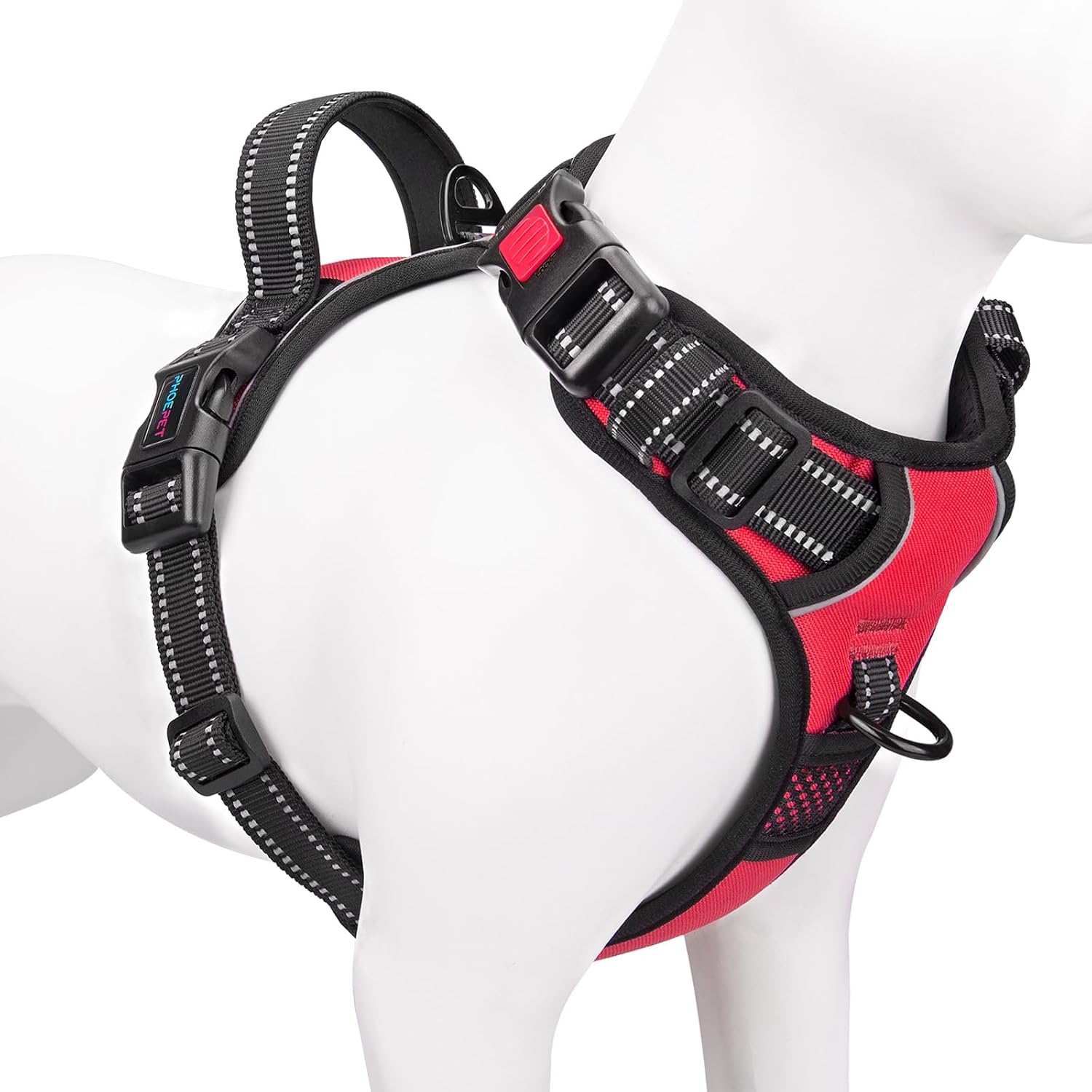 Detalle de PHOEPET No Pull Dog Harness with Reflective Strips and Front/Back D-Rings (Red, XL)