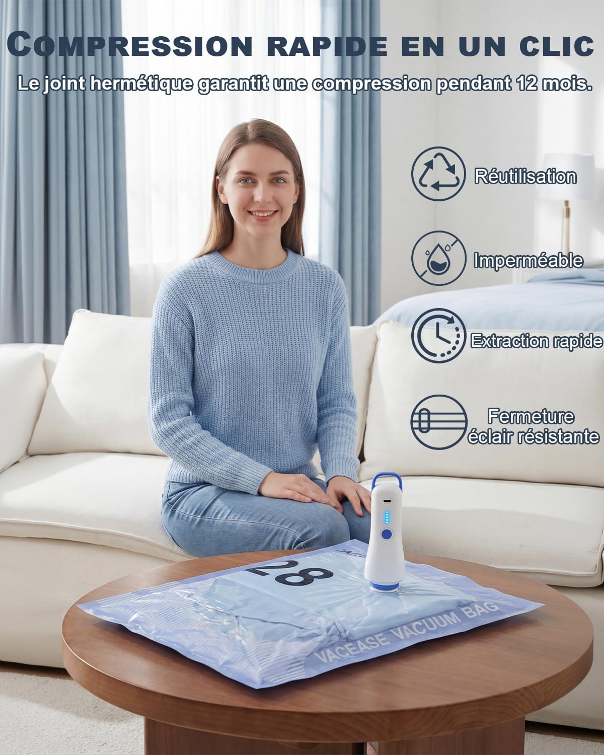 Detalle de Raplink Sac sous Vide Vetement avec Pompe Électrique et 12 Sacs de Rangement – Voyage, Déménagement et Rangement