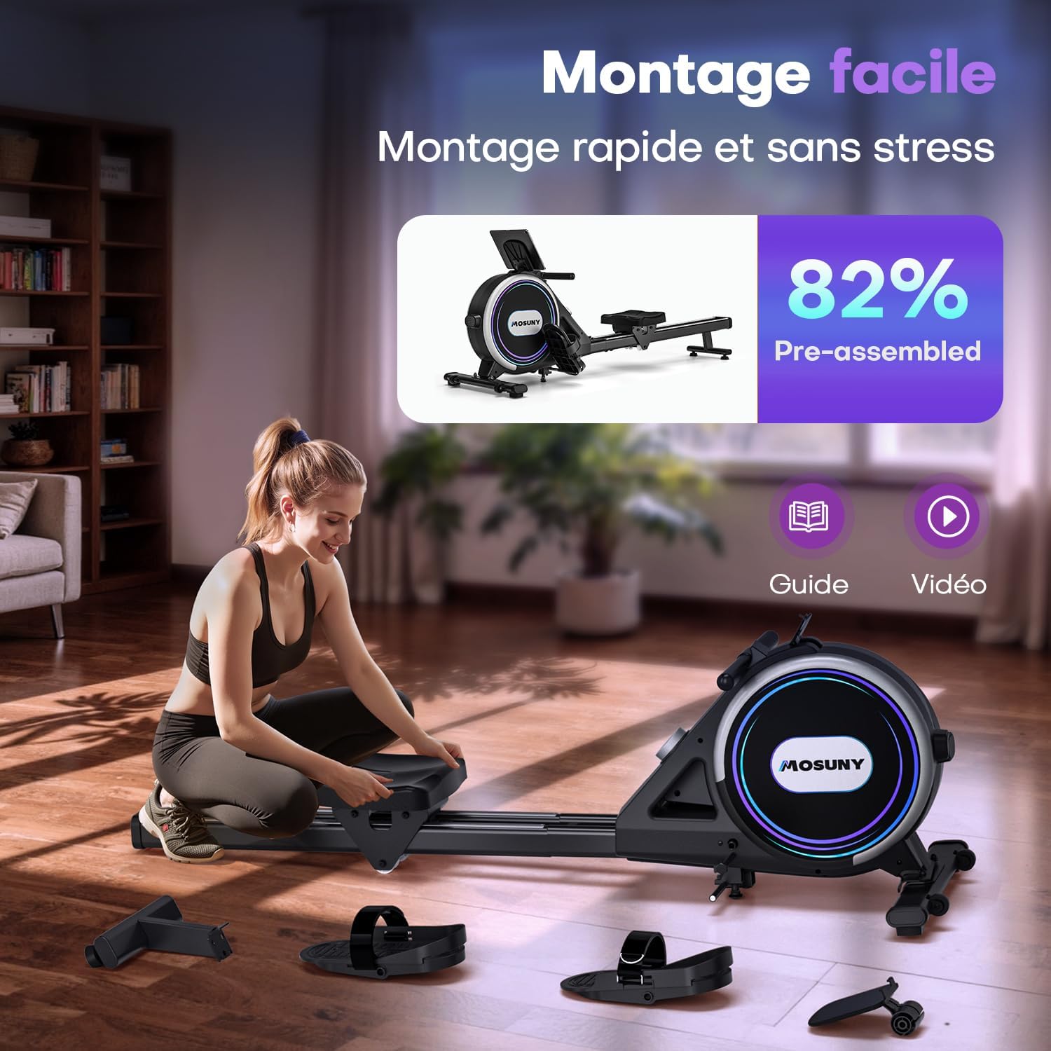 Thumbnail 6 de Rameur MOSUNY magnétique d’appartement 32 niveaux de résistance (16/32) jusqu’à 180 kg