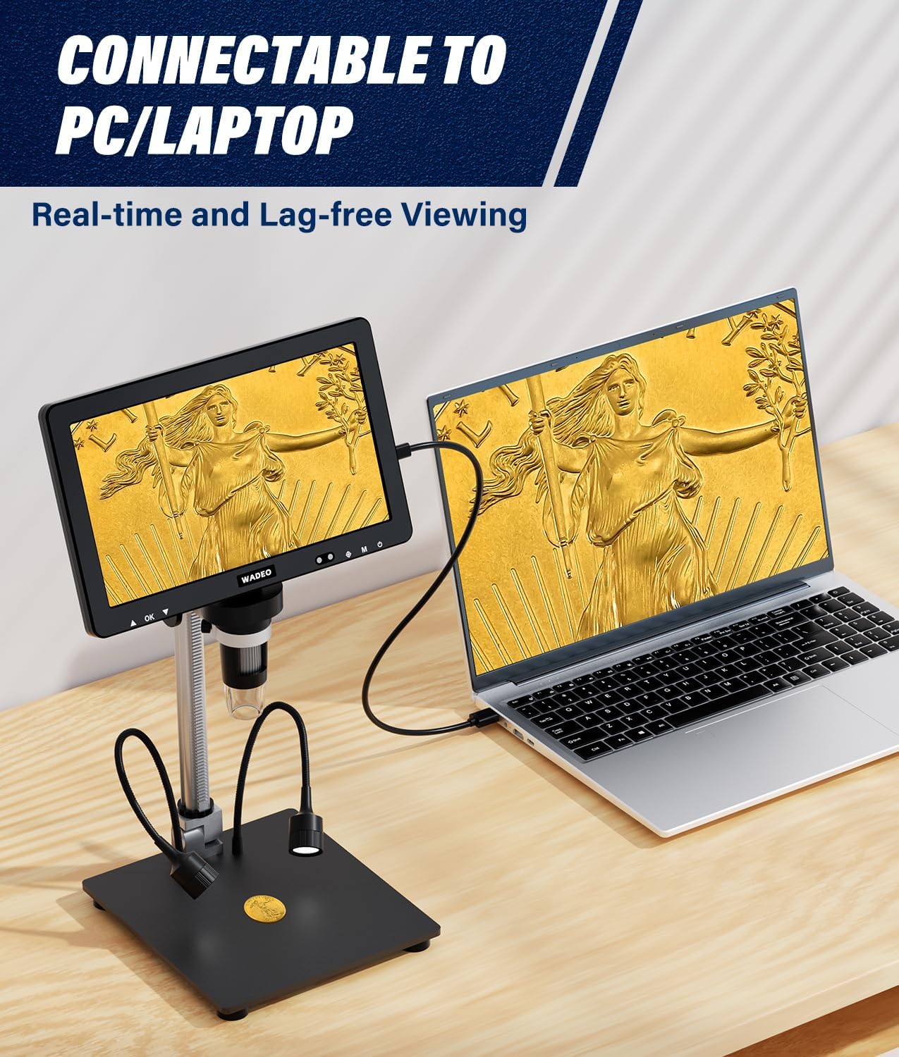 Thumbnail 2 de WADEO Microscopio Digitale con Schermo LCD 10,1'' – 1500X, 1080P, 32GB, 8 LED per Riparazione Elettronica