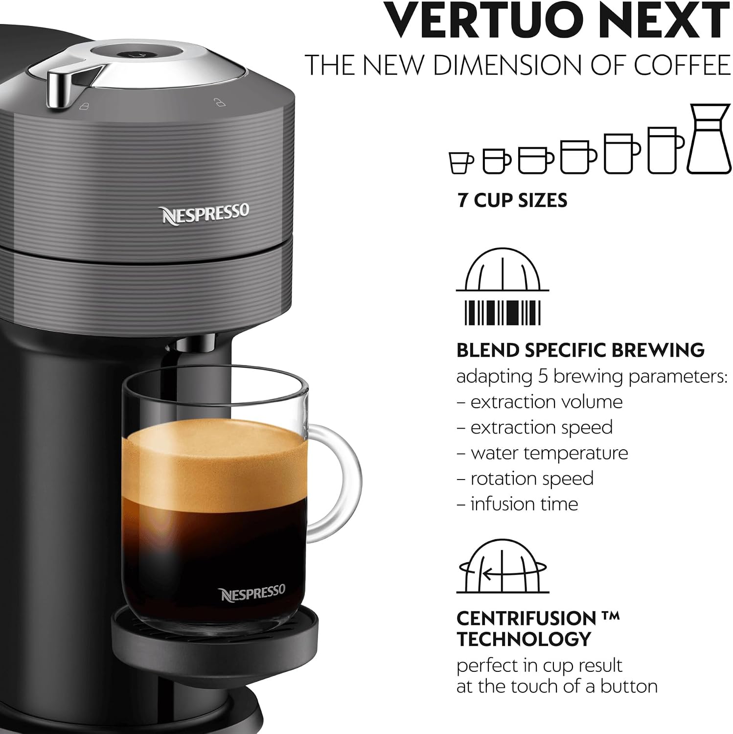 Detalle 2 de De'Longhi Nespresso Vertuo Next EN120.GY 6 sizes