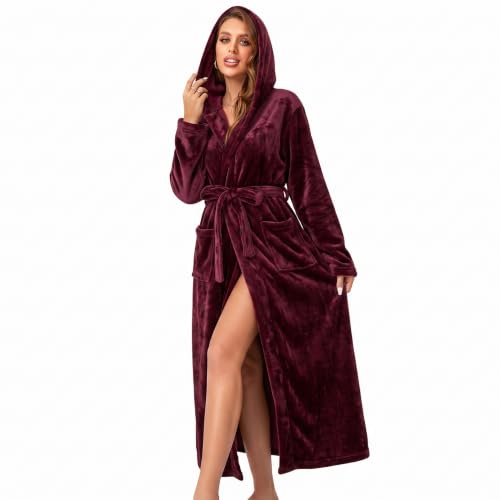 Detalle de RONGTAI Womens Dressing Gown Fleece Plush Warm Long Hooded Robes