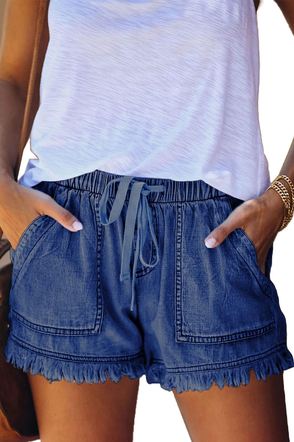 Thumbnail 6 de HVEPUO Damen Baumwolle Leinen Shorts Gummiband – leichte Sommer-Shorts mit elastischem Bund