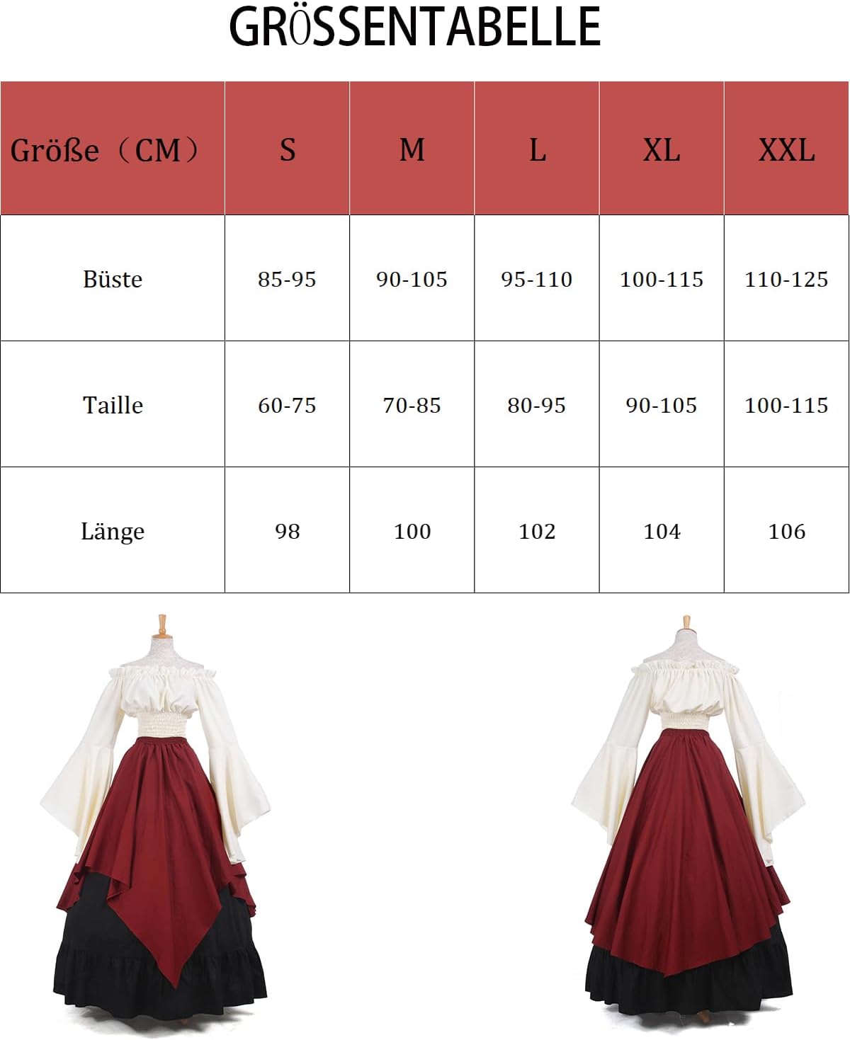 Detalle 2 de Fiamll Renaissance Kleid Damen Maxikleid S