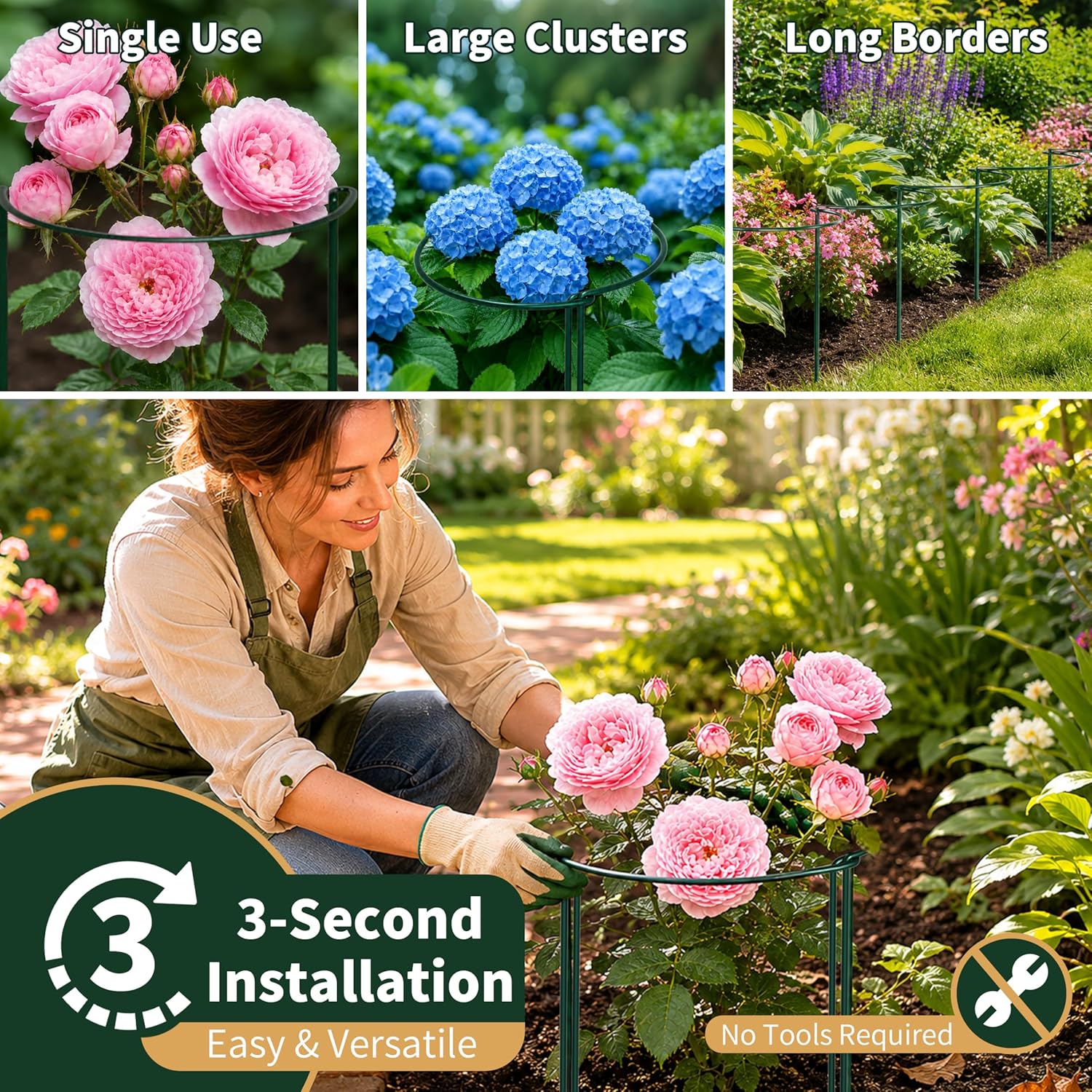 Thumbnail 3 de 10pcs 25x60cm Plant Supports: Thicker 4mm Garden Stakes for Tall Perennials (Green, Weatherproof)