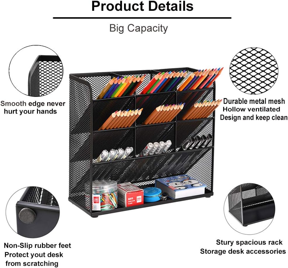 Thumbnail 1 de Marbrasse Mesh Desk Organiser with 9 compartments – multi-functional pen holder for home office & school