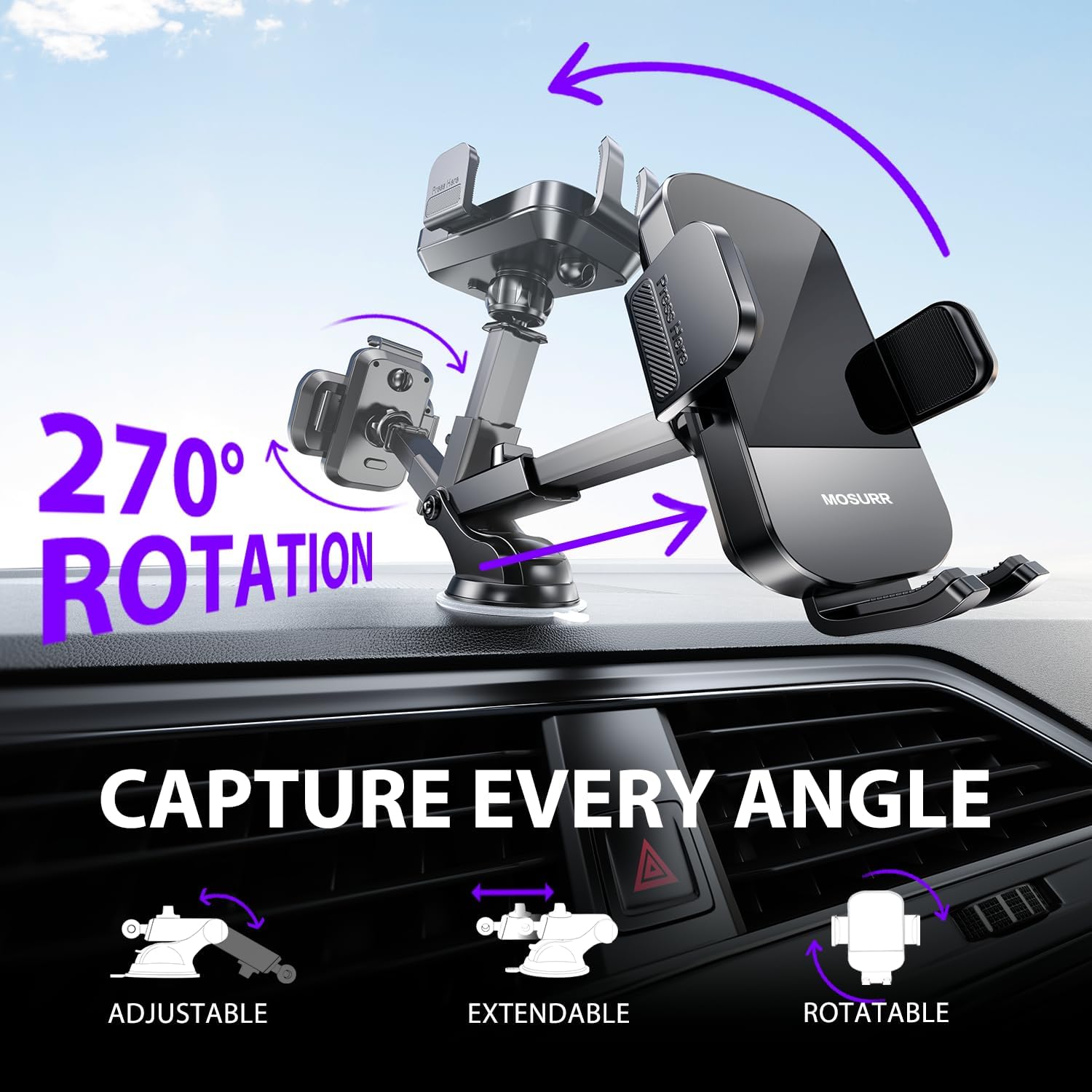 Detalle 1 de Mosurr car phone mount for 4.7–7-inch phones