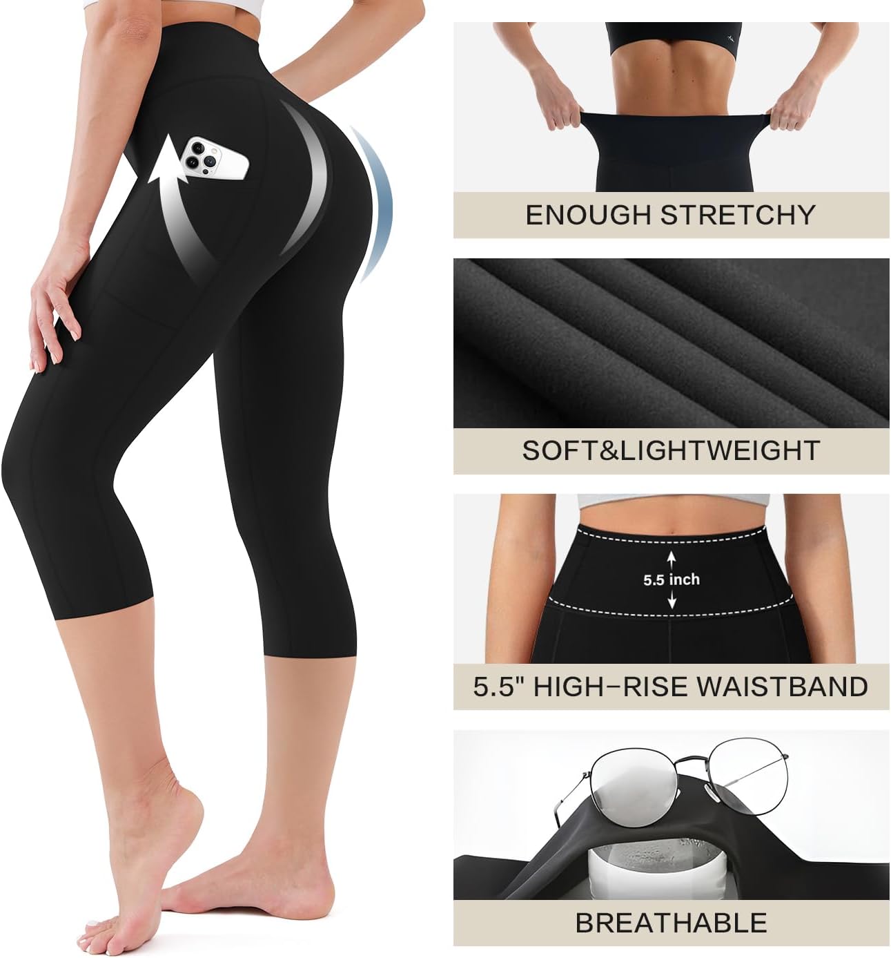 Thumbnail 4 de Blisset Women's High Waisted Capri Buttery Soft Tummy Control No See Through Workout Capris