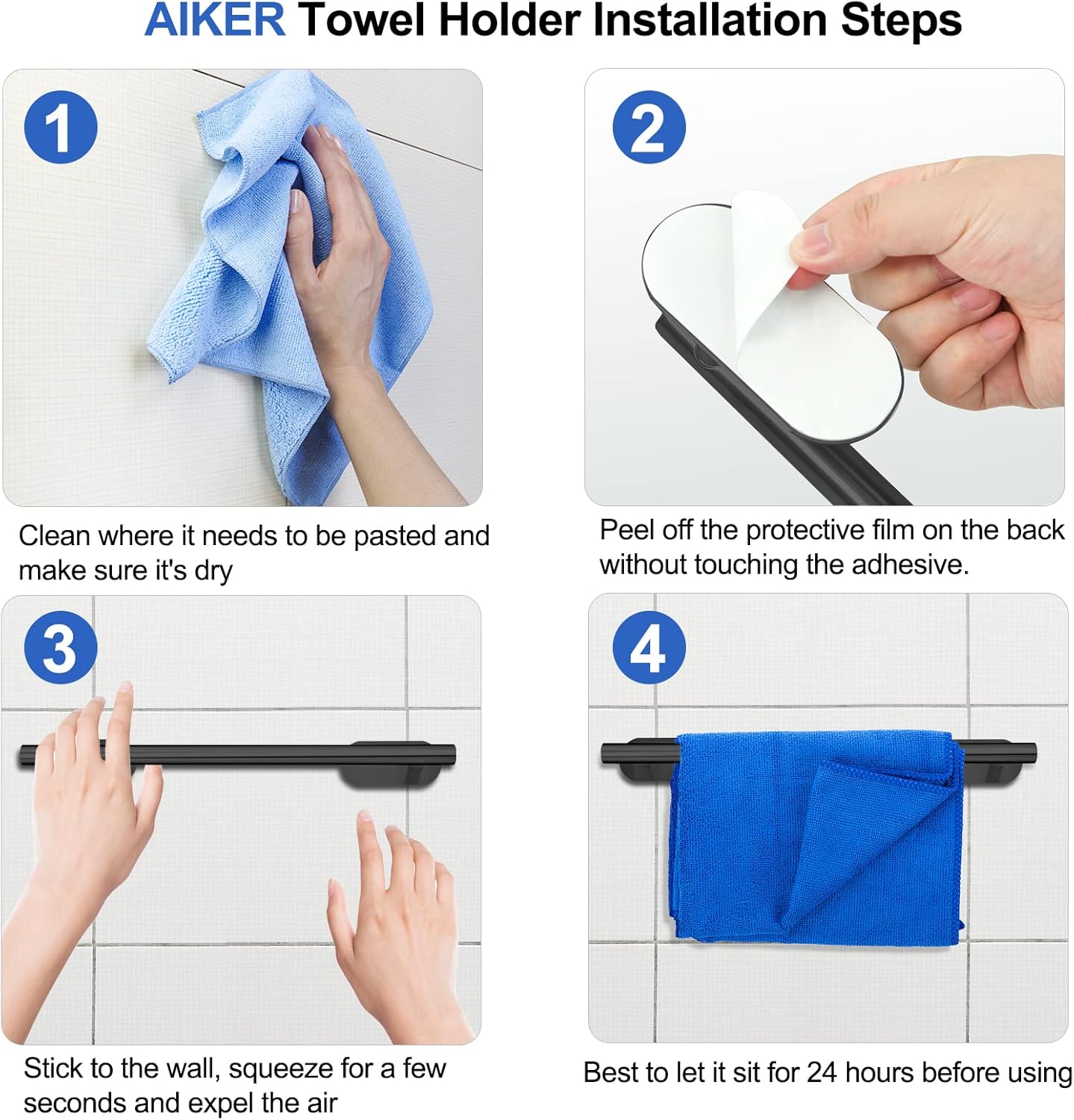 Thumbnail 5 de AIKER Porta Asciugamani Bagno – Set 8 pezzi in acciaio inossidabile 304 con adesivo, installazione senza fori