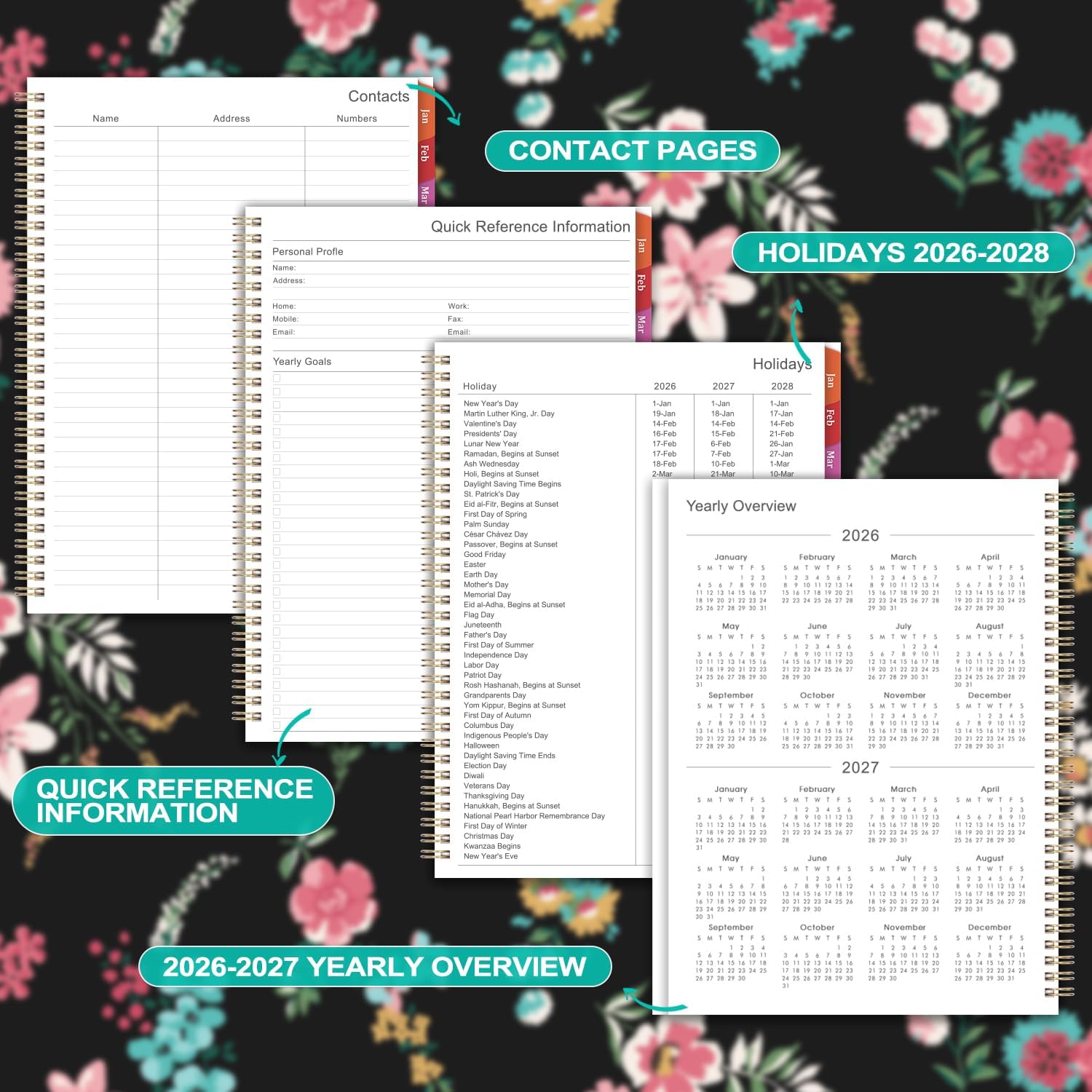 Thumbnail 5 de 2026 Planner: Floral Weekly & Monthly, 9x11 📓