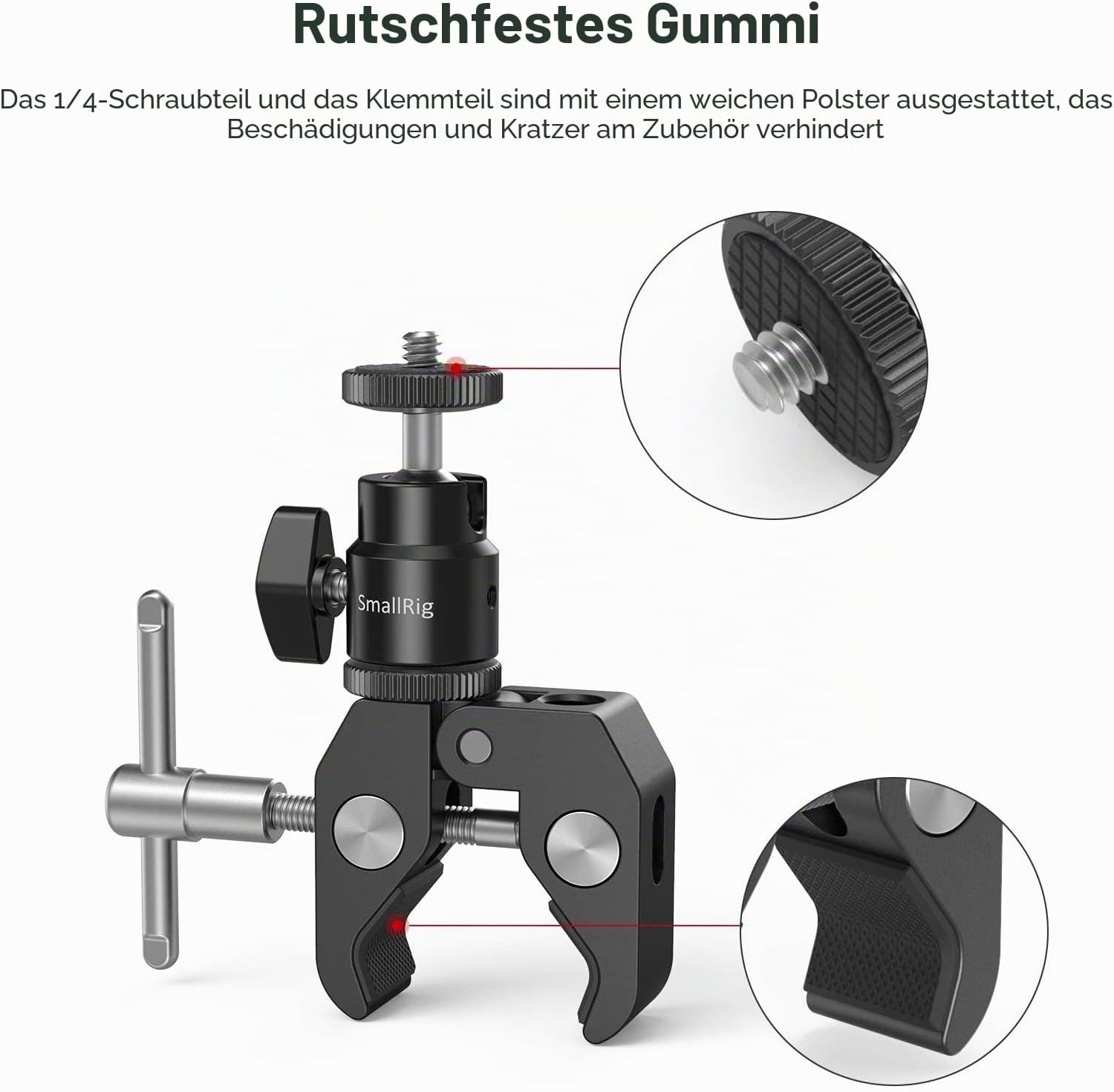 Thumbnail 6 de SmallRig Super Clamp Mount mit Mini-Kugelkopfhalterung und Blitzschuhadapter (1/4-Zoll) für Monitor/LED/Blitz/Mikrofone