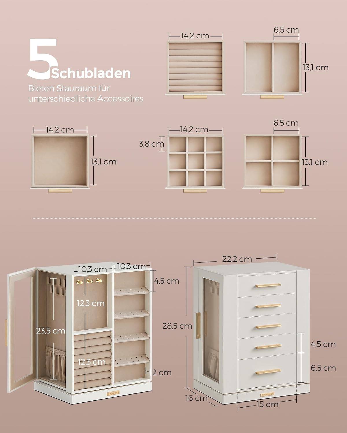 Detalle 2 de SONGMICS GISELLA Schmuckkästchen 360° Drehbar