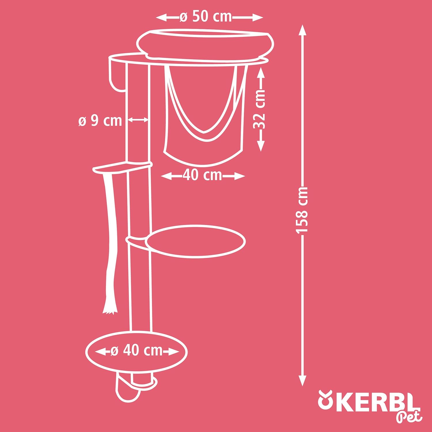 Thumbnail 5 de Kerbl Pet Katzenkratzbaum Dolomit Grappa (Taupe) zur Wandmontage – Katzenliegeplatz mit Sisalsäulen, 80x66x158 cm