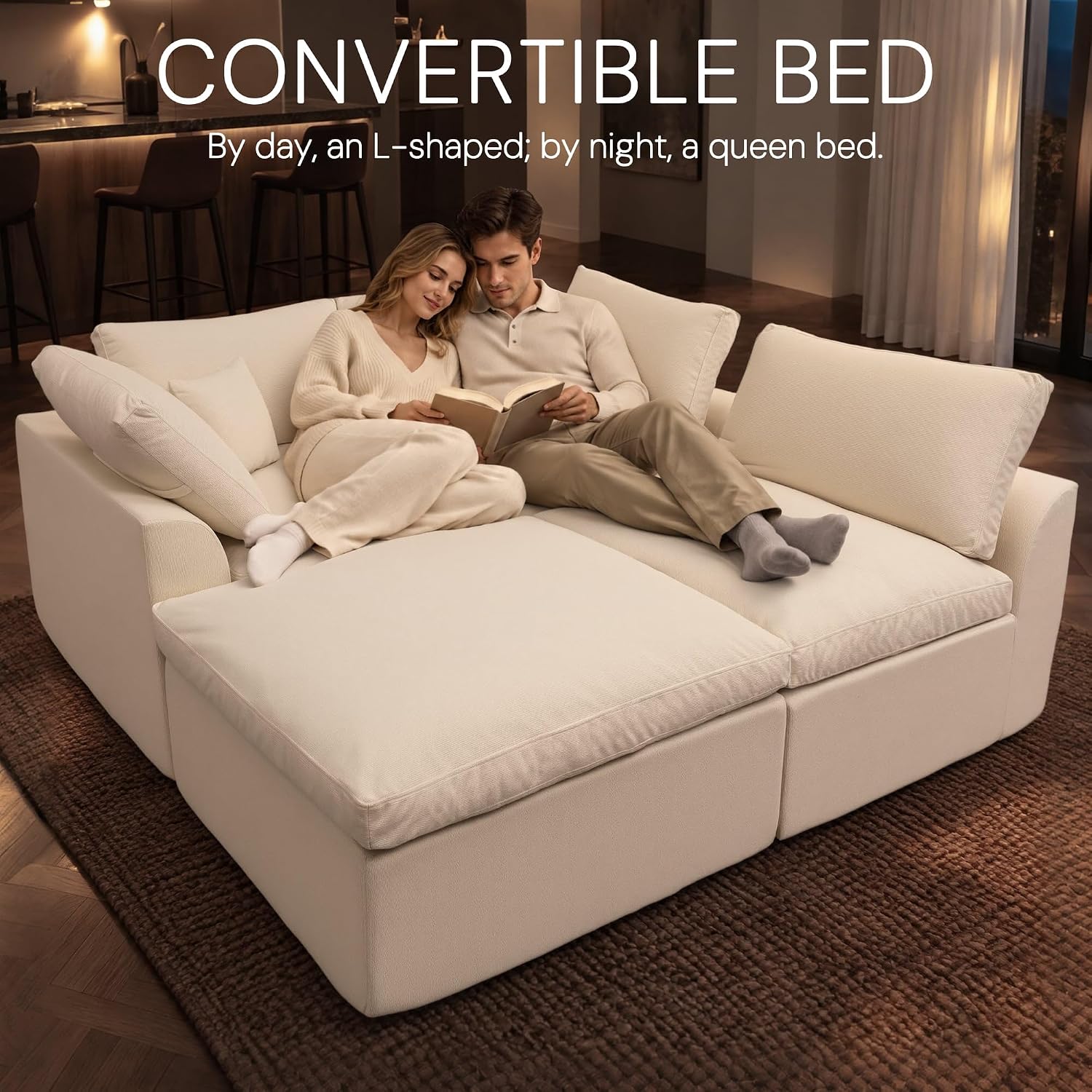 Thumbnail 6 de Korser LSYB-5525BEIGE 110-Inch Modular Chenille Sectional Sofa with Ottoman
