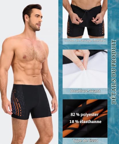 Detalle de AMZSPORT Maillot de Bain Homme Short de Bain à Séchage Rapide – Noir-Orange XL