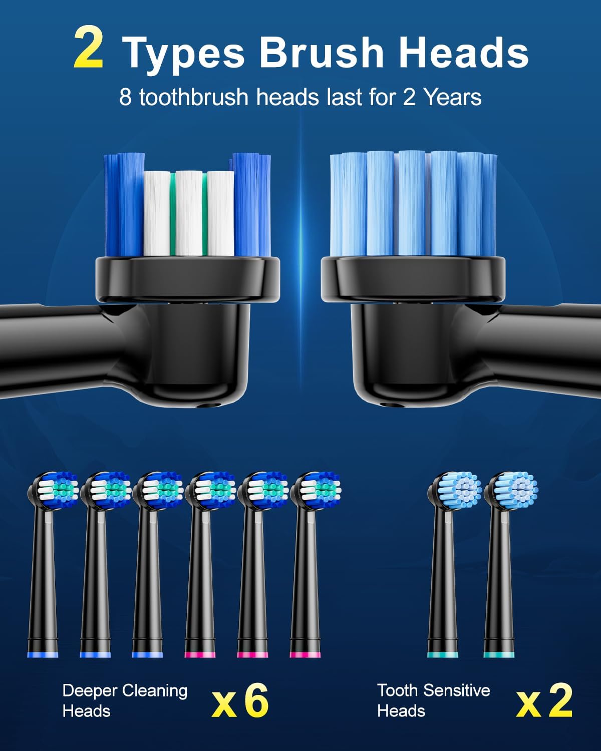 Thumbnail 2 de MCUDKIK Rotating Electric Toothbrush for Adults — 8 Brush Heads, 5 Modes, USB Charging, IPX7, Travel Case
